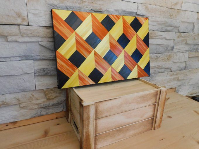Plateau décoratif en marqueterie de paille